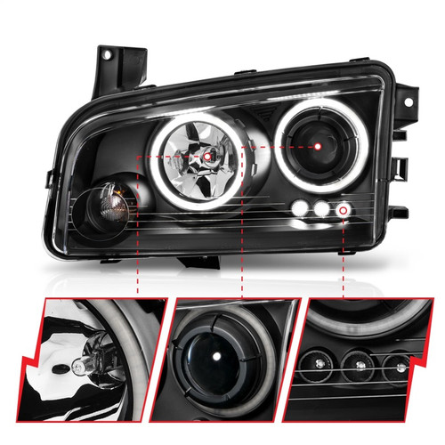 ANZO Projector Headlights w/ Halo Chrome (CCFL) for Dodge Charger | 121218