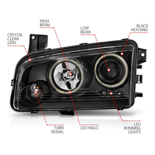 ANZO Projector Headlights w/ Halo Chrome (CCFL) for Dodge Charger | 121218