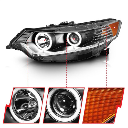 ANZO Projector Headlights w/ Halo Black (CCFL) (HID Compatible) for Acura Tsx