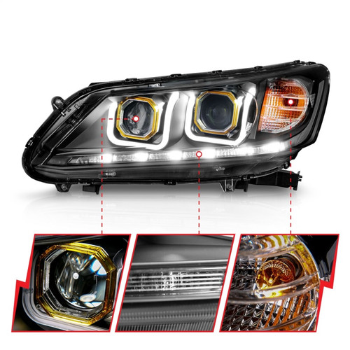 ANZO Projector Headlights w/ U-Bar Black for Honda Accord | 121492
