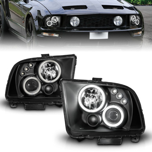 ANZO Projector Headlights w/ Halo Black for Ford Mustang | 121166
