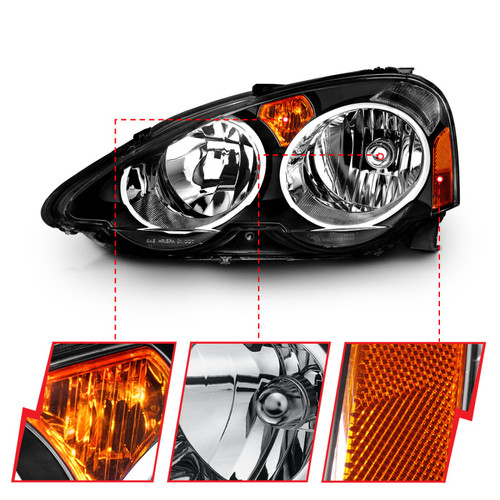 ANZO Crystal Headlights Black for Acura Rsx | 121209