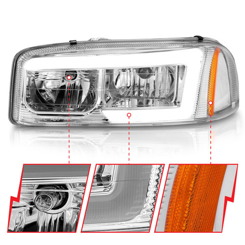 ANZO Headlights Chrome Amber (w/C Light Bars) for GMC Sierra/Denali | 111523