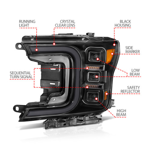 ANZO Full Led Projector Smoke Bar Style Headlights Black Amber for Ford F-150