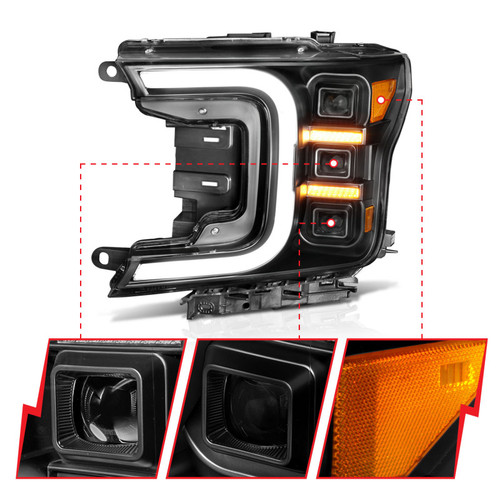 ANZO Full Led Projector Smoke Bar Style Headlights Black Amber for Ford F-150