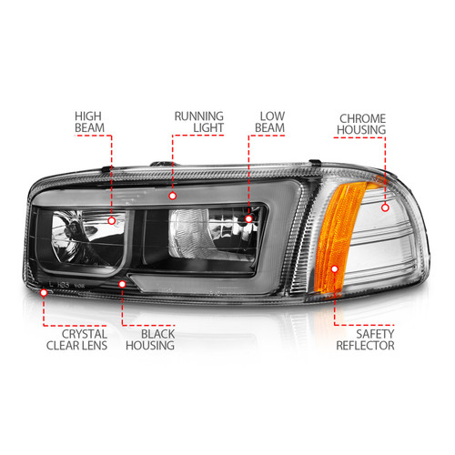 ANZO Headlights Black Amber (w/C Light Bars) for GMC Sierra/Denali | 111522