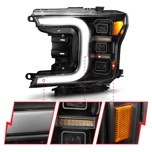 ANZO Full Led Projector Light Bar Headlights Black Amber for Ford F-150 | 111519