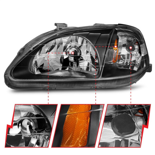 ANZO Crystal Headlights Black for Honda Civic | 121070