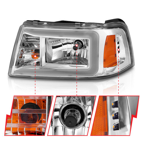 ANZO Crystal Headlights w/ Light Bar Chrome Housing for Ford Ranger | 111512