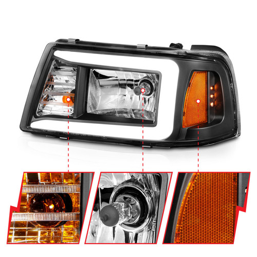 ANZO Crystal Headlights w/ Light Bar Black Housing for Ford Ranger | 111511
