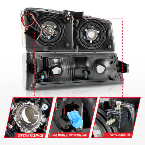 ANZO Crystal Headlights w/ Light Bar Black Housing for Chevrolet Silverado 1500