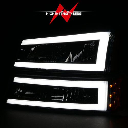 ANZO Crystal Headlights w/ Light Bar Black Housing for Chevrolet Silverado 1500