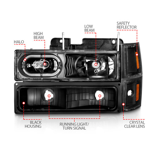 ANZO Crystal Headlights Blk w/Signal Markers for Chevrolet C1500 | 111507