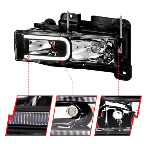 ANZO Crystal Headlights Light Bar Black Housing (Pair) for Cadillac Escalade