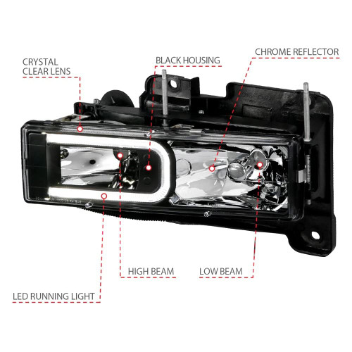 ANZO Crystal Headlights Light Bar Black Housing (Pair) for Cadillac Escalade