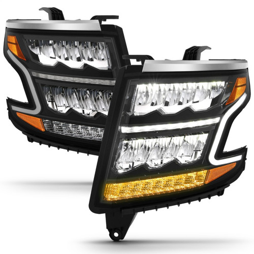 ANZO LED Light Bar Headlights Blk w/Seq DRL Amber for Chevy Tahoe/Suburban