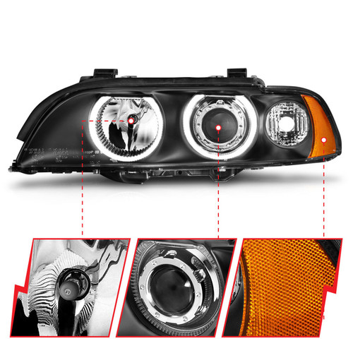 ANZO Projector Headlights w/ Halo Black for BMW 5 Series | 121017