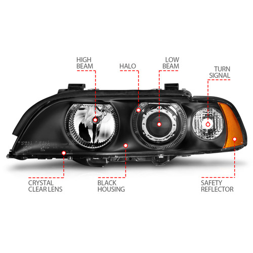 ANZO Projector Headlights w/ Halo Black for BMW 5 Series | 121017