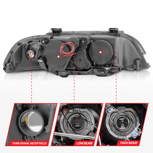 ANZO Projector Headlights w/ Halo Black for BMW 5 Series | 121017