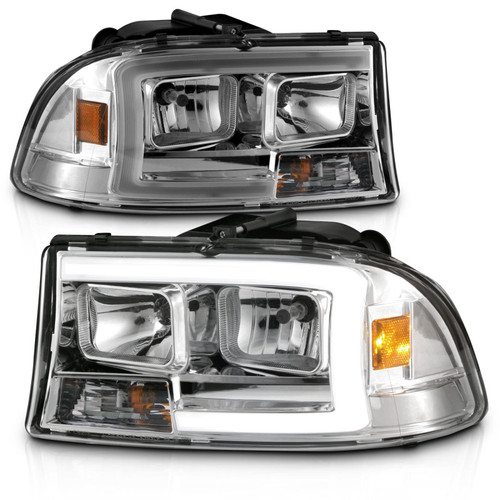 ANZO Crystal Headlight Set w/ Light Bar Chrome Housing for Dodge Dakota/Durango