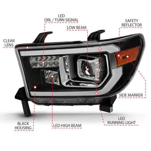ANZO Proj Light Bar H.L Blk Amber (Led High) for Toyota Tundra | 111447