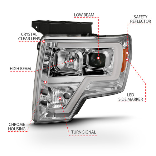 ANZO Projector Headlight Plank Style Chrome Amber for Ford F-150 | 111444