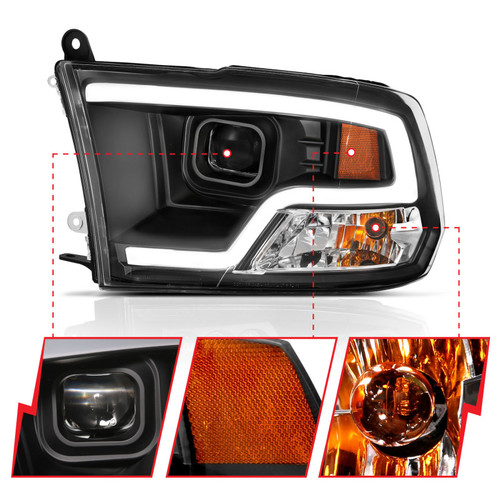 ANZO Plank Style Projector Headlights Black w/ Halo for Dodge Ram 1500 | 111404