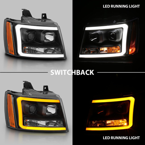 ANZO Projector Headlights w/ Plank Style Design Black w/ Amber for Chevy Tahoe