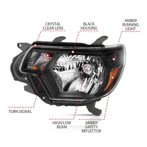 ANZO Crystal Headlights Black for Toyota Tacoma | 111395