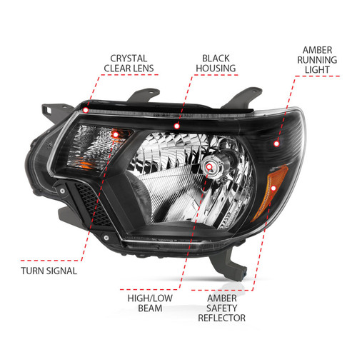ANZO Crystal Headlights Black for Toyota Tacoma | 111395