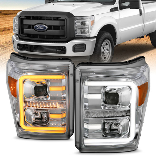 ANZO Proj Headlights Plank Swtchbk Chrome w/Amber for Ford F-250/F-350/F-450