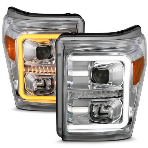 ANZO Proj Headlights Plank Swtchbk Chrome w/Amber for Ford F-250/F-350/F-450