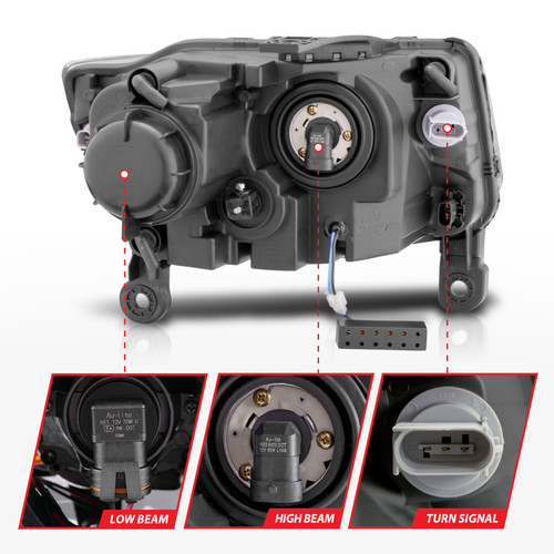 ANZO Projector Headlights w/ Plank Style Design Black for Jeep Grand Cherokee
