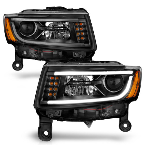 ANZO Projector Headlights w/ Plank Style Design Black for Jeep Grand Cherokee