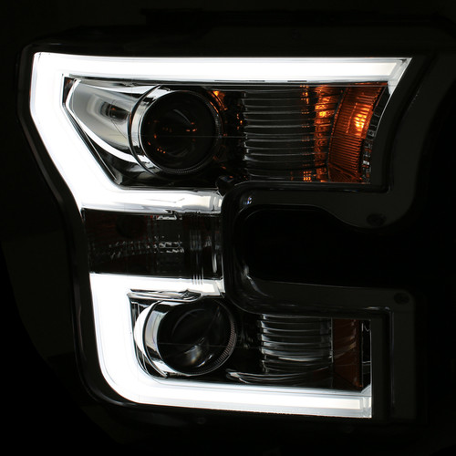 ANZO Projector Headlights w/ Plank Style Design Chrome w/ Amber for Ford F-150