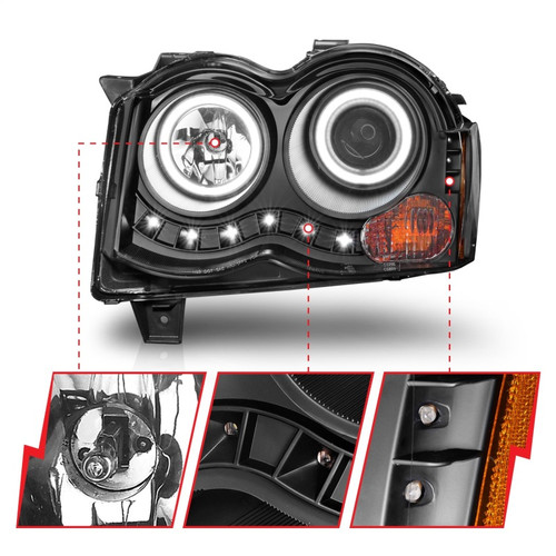 ANZO Projector Headlights w/ Halo Black (CCFL) for Jeep Grand Cherokee | 111213
