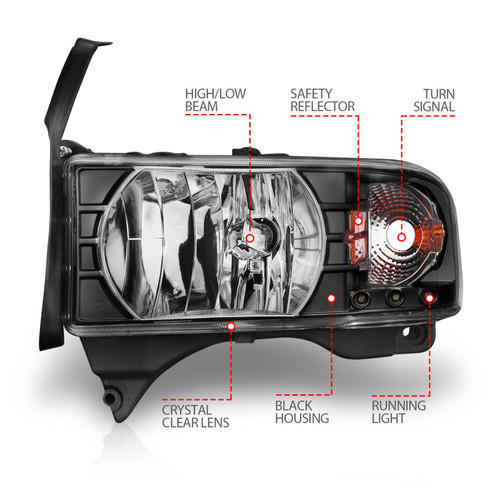 ANZO Crystal Headlights Black w/ LED for Dodge Ram | 111205