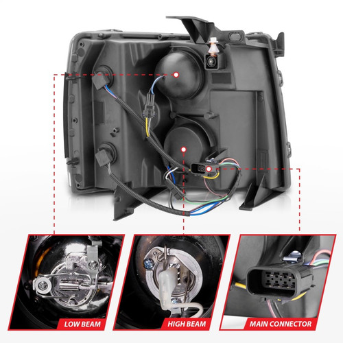 ANZO Projector Headlights w/ Halo Black for Chevrolet Silverado 1500 | 111107