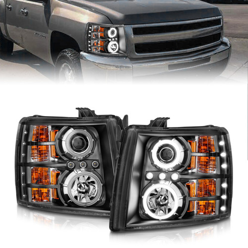 ANZO Projector Headlights w/ Halo Black for Chevrolet Silverado 1500 | 111107