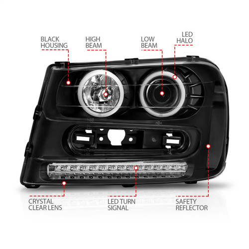 ANZO Projector Headlights w/ Halo Black for Chevrolet Trailblazer | 111127