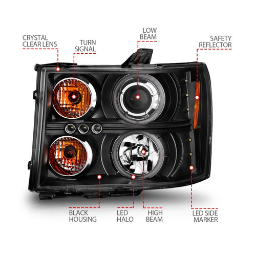 ANZO Projector Headlights w/ Halo Black for Gmc Sierra 1500 | 111125