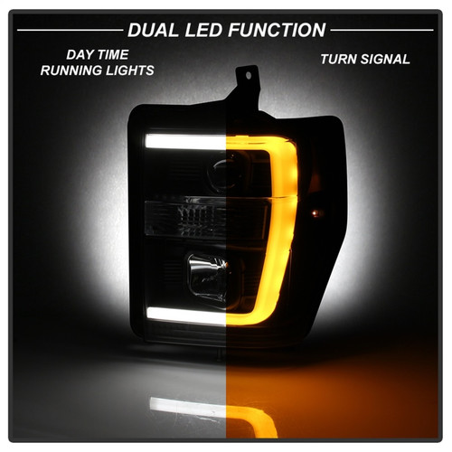 Spyder Projector Headlights V2 Switch Back Light Bar for Ford F-250 SD - Black
