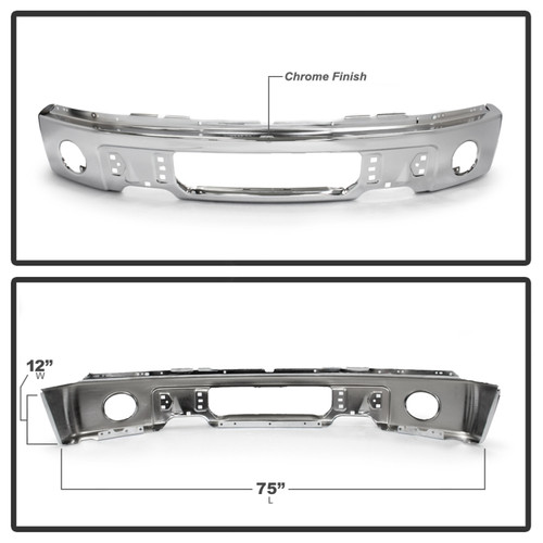 Spyder Front Bumper w/ Fog Light Hole for Ford F150 - Chrome