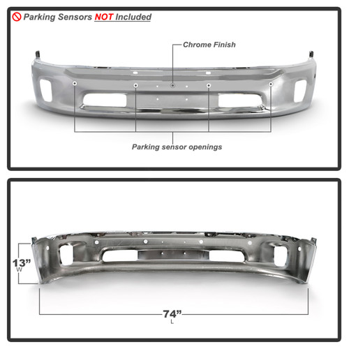 Spyder Front Bumper w/ Sensor & Fog Light Hole for Dodge Ram 1500 - Chrome