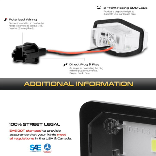 xTune LED License Plate Bulb Assembly for Honda Civic - White 5500K Pair