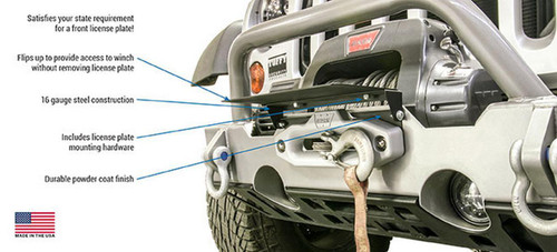 Tuffy Flip-Up License Plate Holder with Winch Hawse Black for Universal