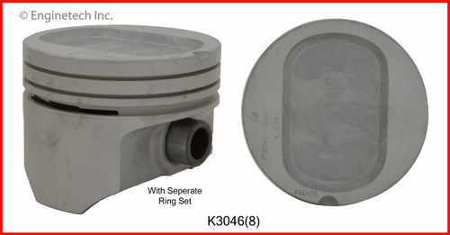 Piston & Ring Set (8) for Ford 351W - Enginetech K3046 - Size = STD