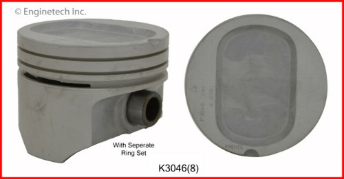 Piston & Ring Set (8) for Ford 351W - Enginetech K3046 - Size = STD