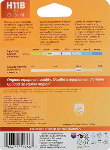 Standard Headlight Bulb H11B H11BB1 - packaging, back view