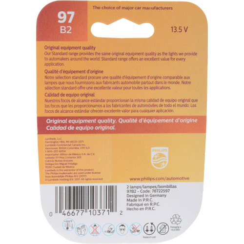 Standard Miniature Bulb 97 (2 Pack) 97B2 - packaging, back view